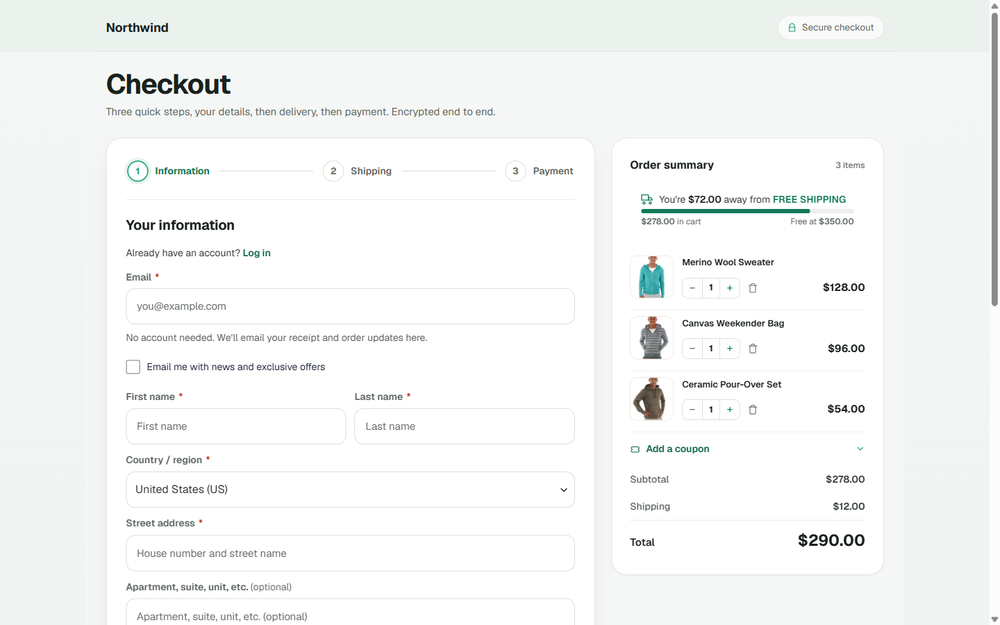 Arc, a multi-step WooCommerce checkout with a progress rail.