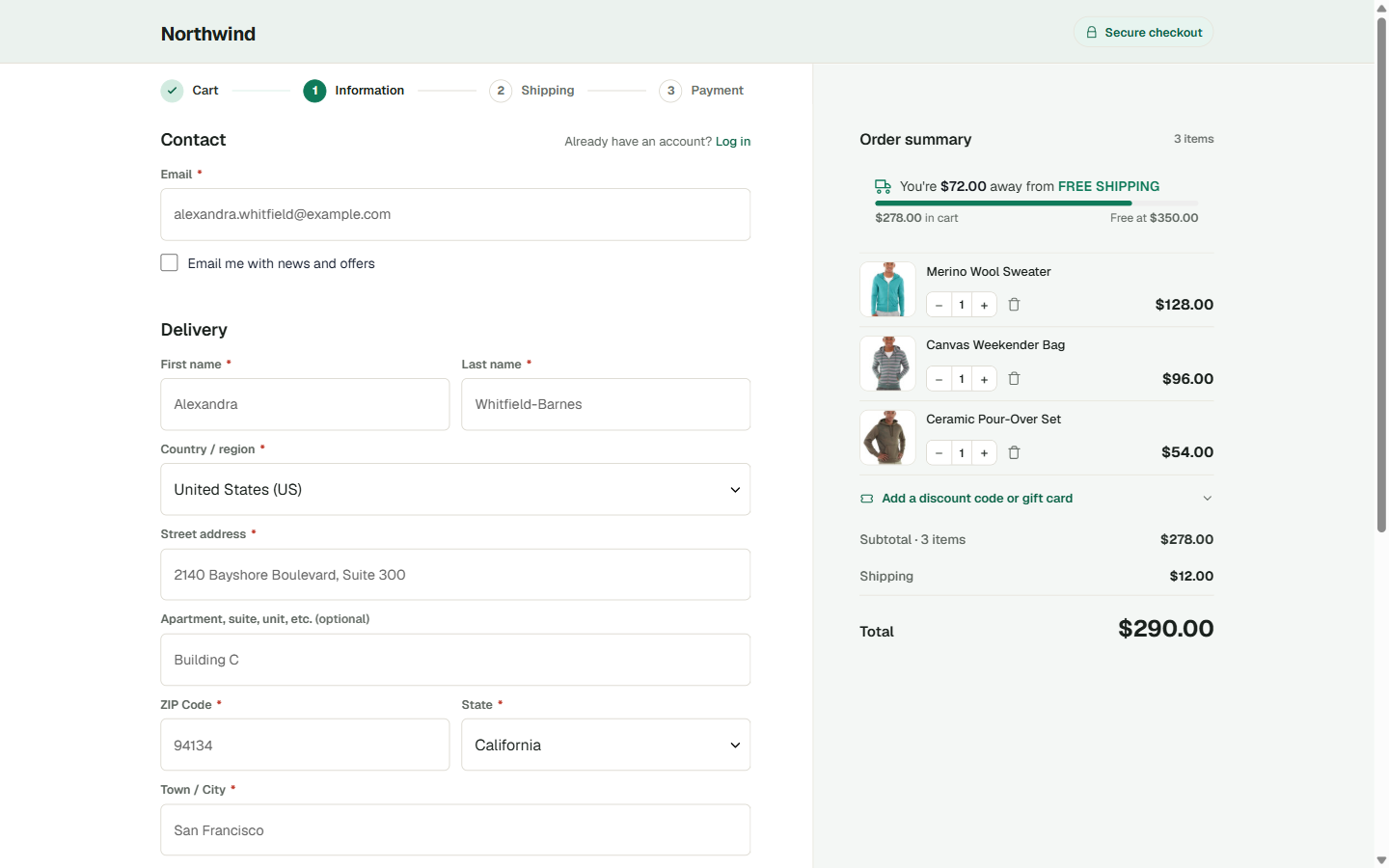 Cedar, a split-panel multi-step WooCommerce checkout.