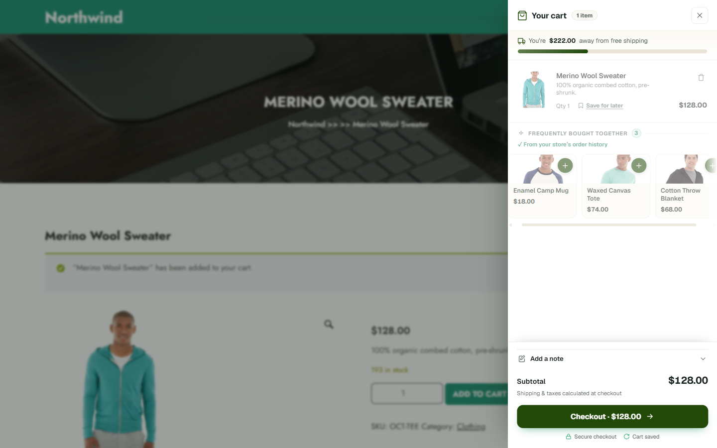 The OptiCheckout slide-out side cart.